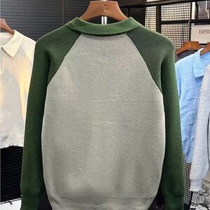 Men’s Two‑Tone Quarter Zip  Sweater Green/Gray  Casual Streetwear